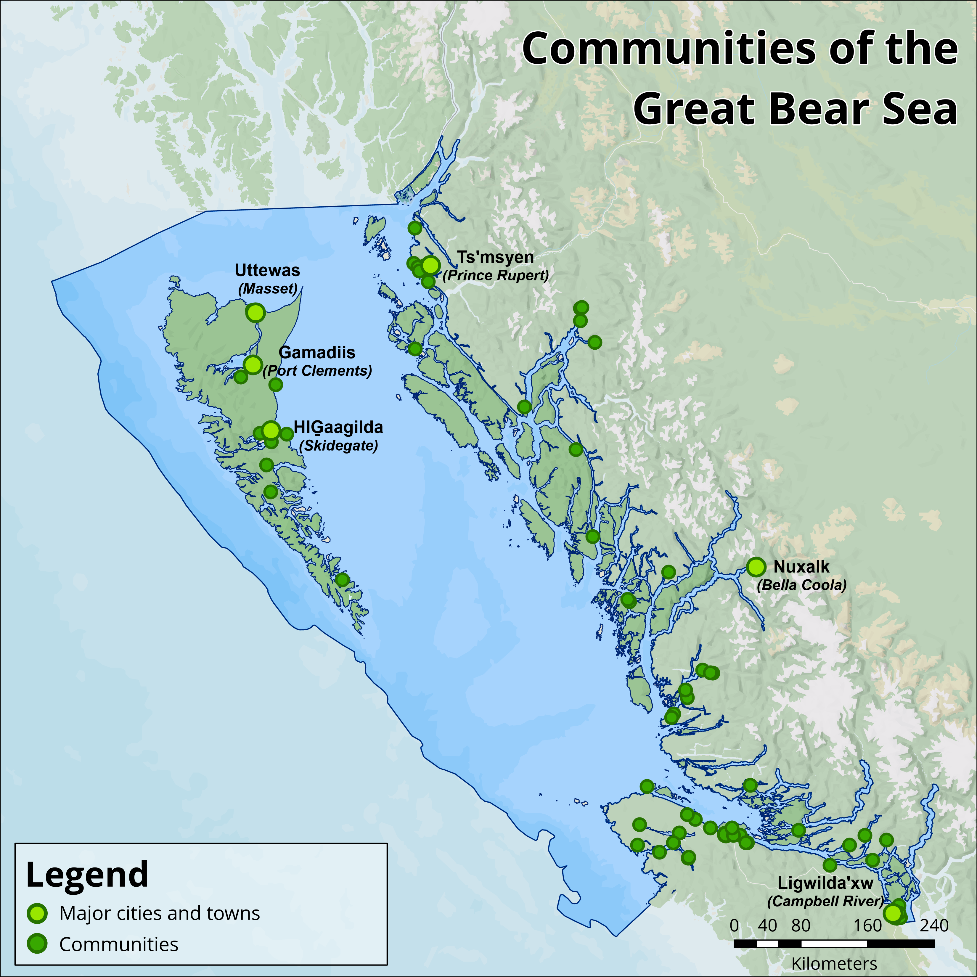 Showing the many many many communities along the shores of the Great Bear Sea.
